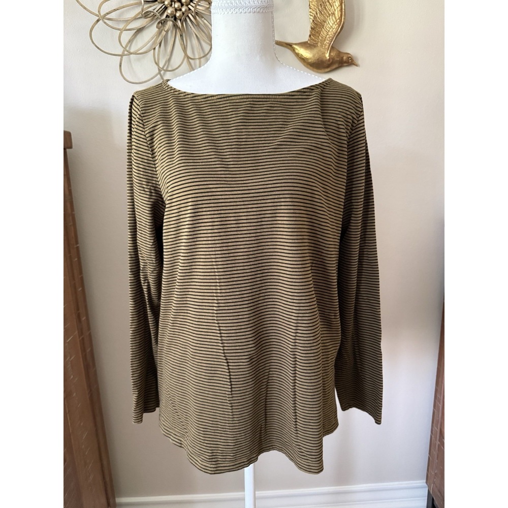 Eileen Fisher M Organic Cotton Striped Boat Neck Tunic Top